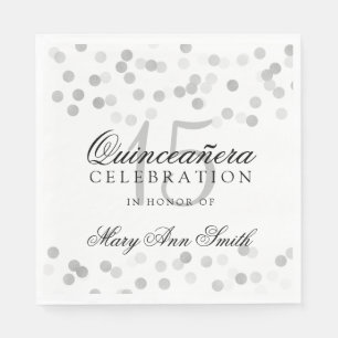Quinceanera partysilver omkullkastar glitterljus pappersservett