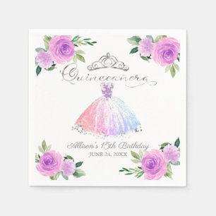 Quinceanera Pastel Färg Gown Blommigt Pappersservett