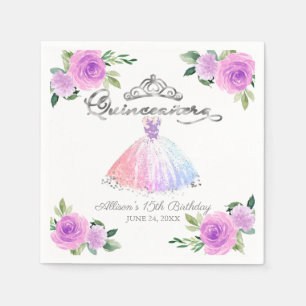 Quinceanera Pastellfärgade Klänning Blommig Pappersservett
