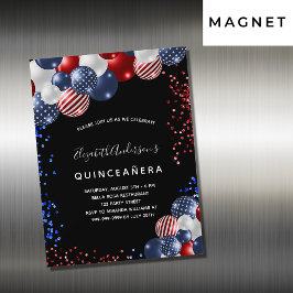 Quinceanera patriotisk, svart, blå ballong magnetisk inbjudningskort