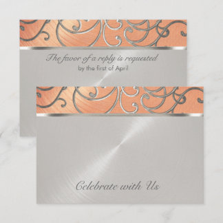 Quinceanera Peach och Silver Filigree Swirls Inbjudningar