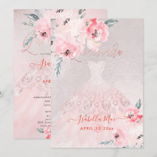Quinceanera Peonies+Gown Iridescent Bckgrand Inbjudningar