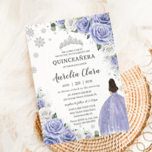 Quinceañera Periwinkle Lila White Blommigt Winter Inbjudningar