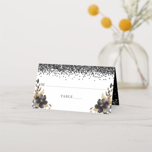 Quinceañera Personlig Luxury Black Guld Placeringskort (Framsida)