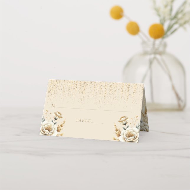 Quinceañera Personlig Luxury Ivory Guld Placeringskort (Framsida)