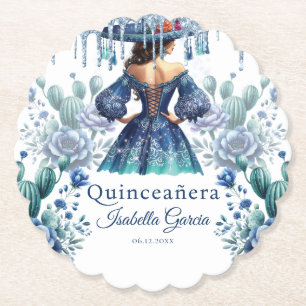 Quinceañera Personlig Watercolor Blue Mexican Underlägg Papper
