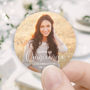 Quinceañera Photo and Modern Trendig White Script Runt Klistermärke
