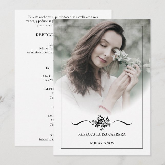 Quinceañera Photo Classic Chic Typography Script Inbjudningar (Fram/baksida)