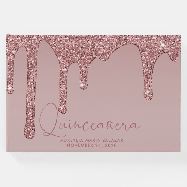 Quinceanera Photo för lyxur Ro Guld Glitter Gästböcker (Framsida)