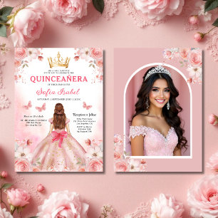 Quinceañera Photo  Rosa ros Blommigt Inbjudningar