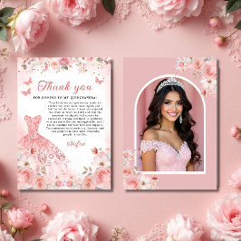 Quinceañera Photo  Rosa ros Blommigt Tack Kort