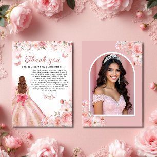 Quinceañera Photo Rosa ros Blommigt Tack Kort