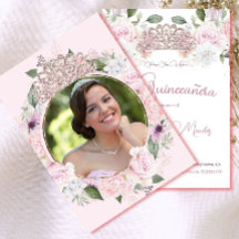 Quinceanera Photo  Rosa Watercolor Blommigt