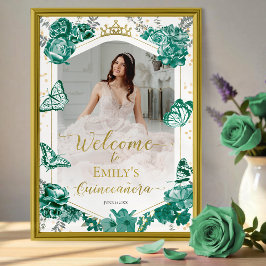 Quinceanera Photo Welcome Sign Emerald Grönt Poster