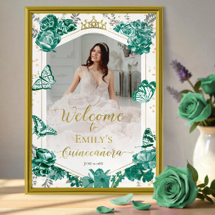 Quinceanera Photo Welcome Sign Emerald Grönt Poster