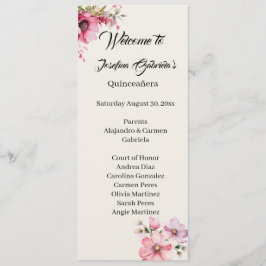Quinceanera pink double side program card