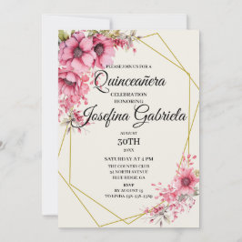 Quinceañera pink floral Invitation Inbjudningar