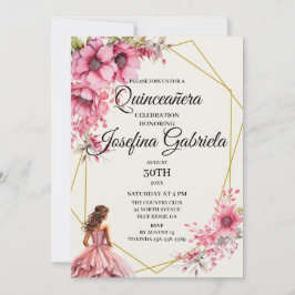 Quinceañera pink floral Invitation Inbjudningar
