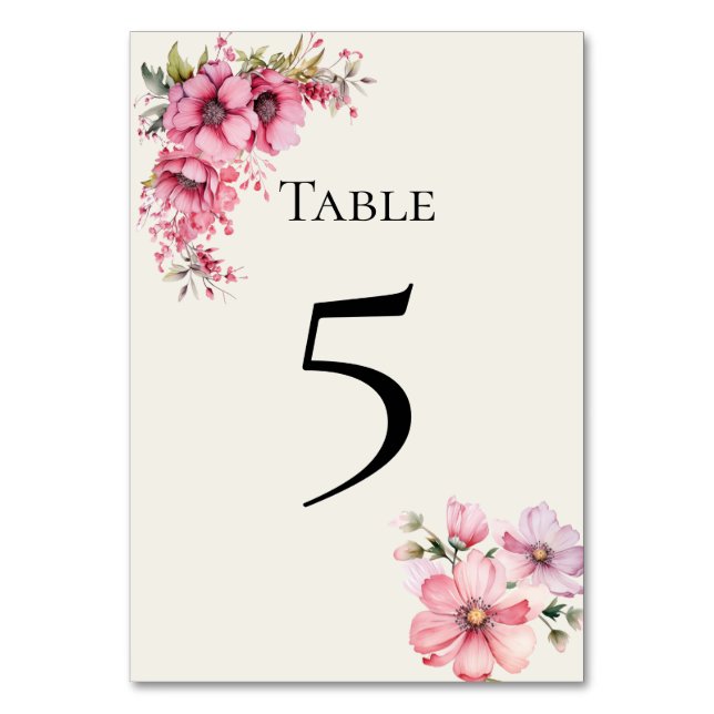 Quinceanera pink floral Table Number Card Bordsnummer (Framsidan)