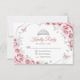 Quinceanera Pink Silver Floral Reply OSA Kort