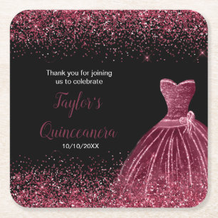 Quinceanera Plum Lila Faux Glitter Underlägg Papper Kvadrat
