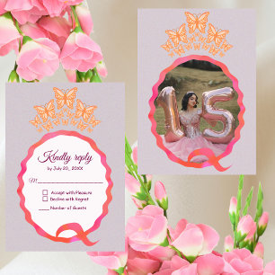 Quinceañera Princess Butterfly Krona Squiggle OSA Kort