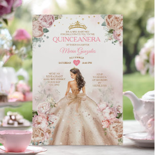 Quinceañera Princess Champagne och Rosa Inbjudningar