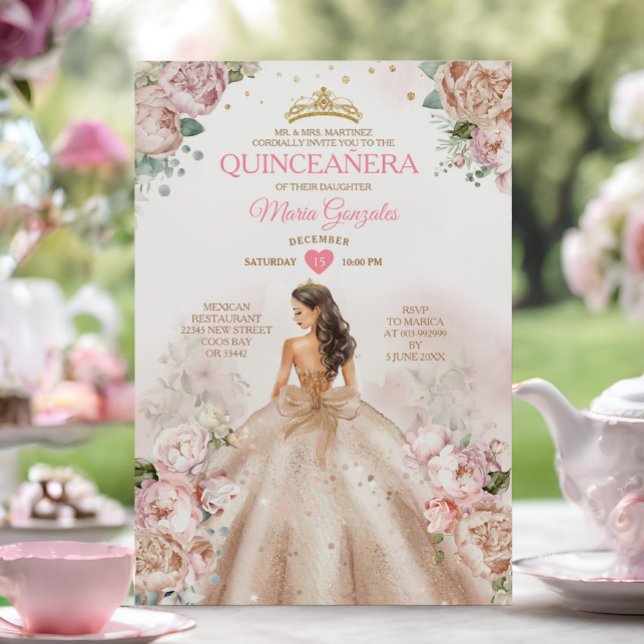 Quinceañera Princess Champagne och  Rosa Inbjudningar (Skapare uppladdad)