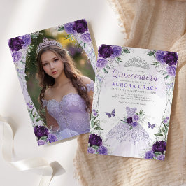 Quinceañera Princess Dress Lavender Silver Photo Inbjudningar