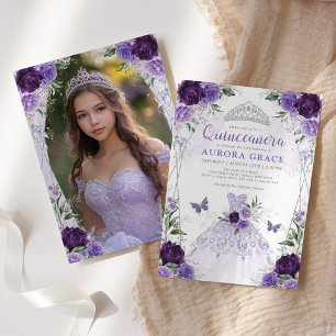 Quinceañera Princess Dress Lavender Silver Photo Inbjudningar