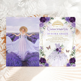 Quinceañera Princess Dress Lila Flower Photo Inbjudningar