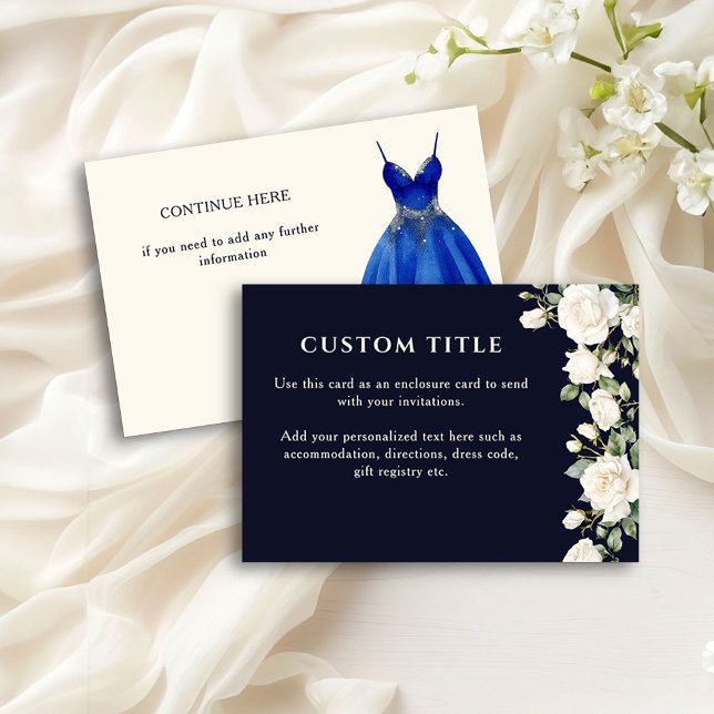 Quinceanera Princess Dress och Ro Blue Anpassnings Tilläggskort (Custom enclosure card from the Princess Dress and Roses Quinceanera collection by Darling & May)
