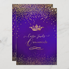 Quinceanera Princess Faux Guld Confetti Violet Inbjudningar