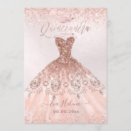 Quinceañera, Princess Faux Ro Guld Tiara+Gown Inbjudningar