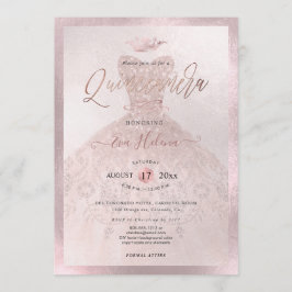 Quinceañera, Princess Faux Ro Guld Tiara+Gown Inbjudningar