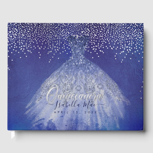 Quinceanera Princess Glitter Gown, Blue Gästböcker (Framsida)