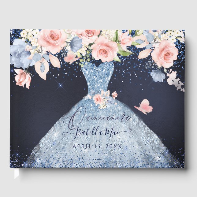 Quinceanera  Princess Glitter Gown Confetti G Gästböcker (Framsida)