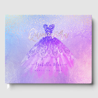 Quinceanera Princess Glitter Gown, Lila Violet Gästböcker