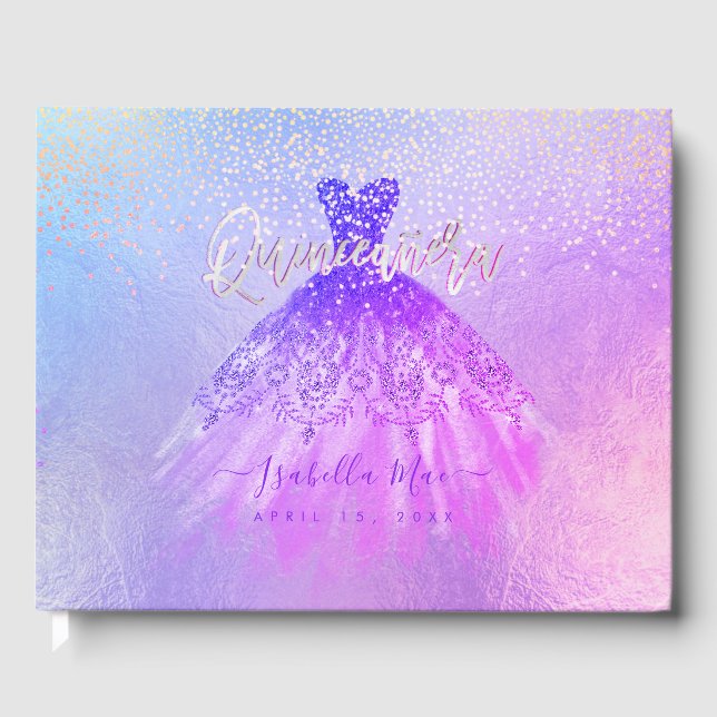 Quinceanera Princess Glitter Gown, Lila Violet Gästböcker (Framsida)