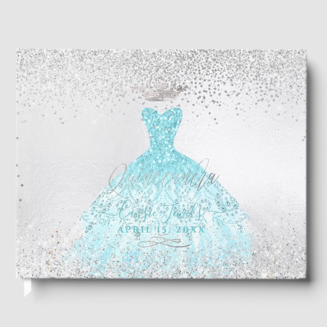 Quinceanera Princess Glitter Gown Ombre Blue Gästböcker (Framsida)