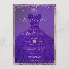 Quinceañera, Princess Glitter Lila Violet Gown Inbjudningar