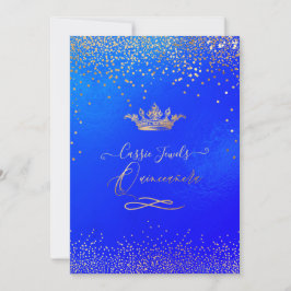 Quinceanera Princess Krona Faux Guld Confetti Blue Inbjudningar