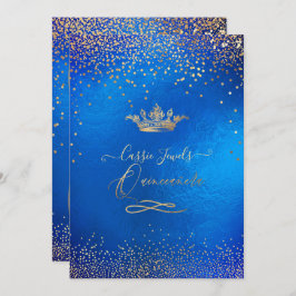 Quinceanera Princess Krona Faux Guld Confetti Blue Inbjudningar