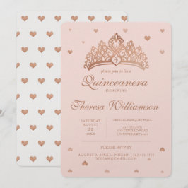 Quinceañera Princess Krona & Heart Ro Guld Inbjudningar