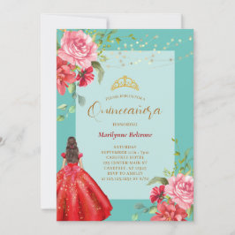 Quinceañera Princess Red Blommigt Investigation Inbjudningar