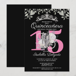 Quinceanera Princess Rosa Black 15:e födelsedagen Inbjudningar