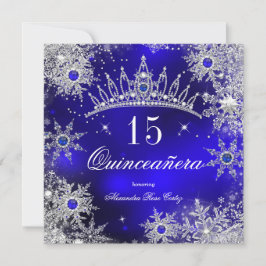 Quinceanera Princess Royal Blue Snowflake Tiara Inbjudningar