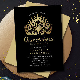 Quinceanera Princess Tiara Krona Black Guld Inbjudningar