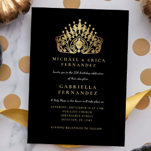 Quinceañera Princess Tiara Krona Church Service Inbjudningar