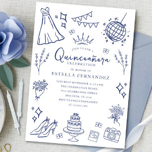 Quinceanera Princess Tiara Krona Girly Butterflies Inbjudningar